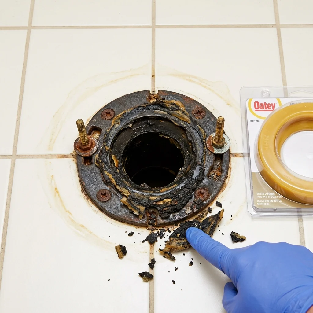 Failed wax ring showing water seepage at the base of a toilet in a Frazier Park, CA home